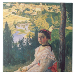 Vintage Frederic Bazille Ansicht des Dorfes Fliese