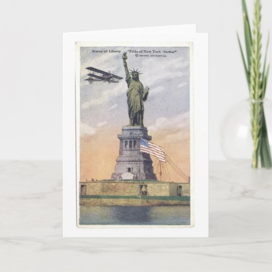 Vintage Freiheitsstatue PC mit Biplane und Flag Karte (Vorderseite)