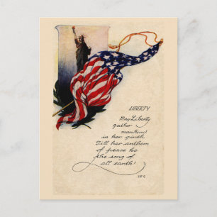 Vintage Freiheitsstatue und die amerikanische Flag Postkarte
