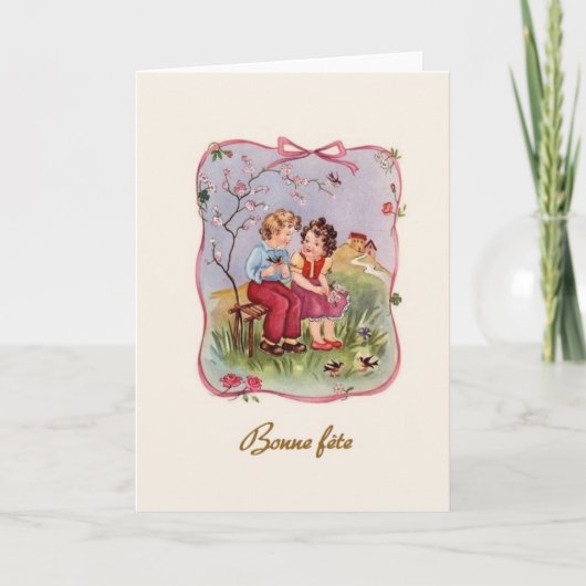 Vintage French Birthday Card Karte (Vorderseite)