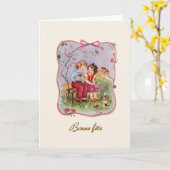 Vintage French Birthday Card Karte (Gelbe Blume)