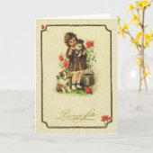 Vintage French Birthday Card Karte (Gelbe Blume)