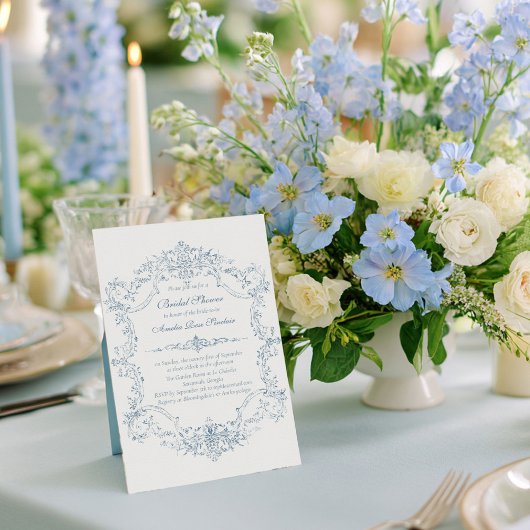Vintage French Blue Frame Bridal Shower Einladung