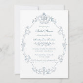 Vintage French Blue Frame Bridal Shower Einladung (Vorderseite)