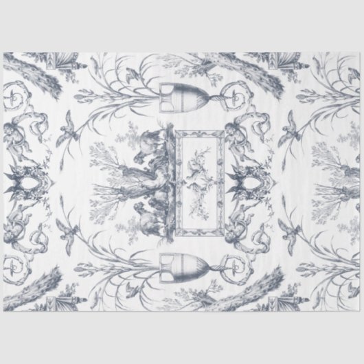 Vintage French Blue Toile Peacock Botanical Farm Seidenpapier (Vorderseite)