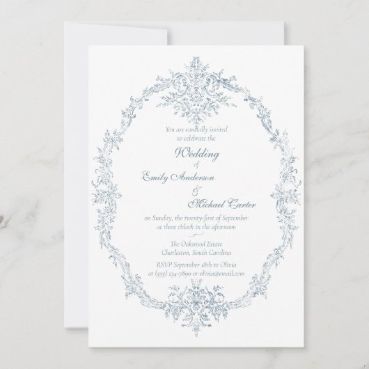 Vintage French Blue Wedding Frame Einladung (Vorderseite)