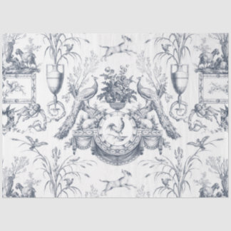 Vintage French Blue White Toile Peacock Botanical Seidenpapier