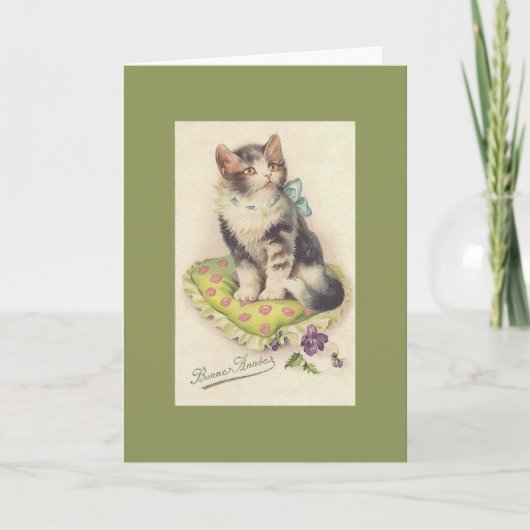 VINTAGE FRENCH CAT FRENCH FRENCH NEUES JAHR New Ye Karte (Vorderseite)
