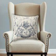 Vintage French Country Blue Toile Peacock Farm