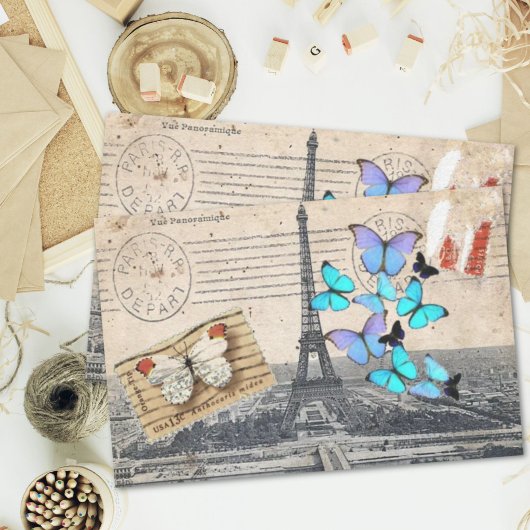 Vintage french france travel paris eiffel tower seidenpapier