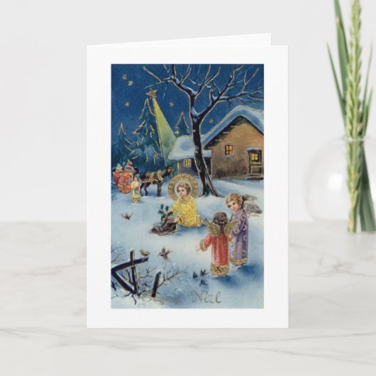 Vintage French Fröhliche Noel Christmas Card Feiertagskarte (Vorderseite)