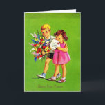 Vintage French - Gute Party Mama, Karte<br><div class="desc">French birthday card image for Mother. The card feature a young boy and girl wishing their mother a happy birthday. The boy carries a big bouquet of flowers and the girl is sealing the endevelopment of a birthday message. "Gute Party Mama" (Happy Birthday, Mother). The message inside the card is:...</div>