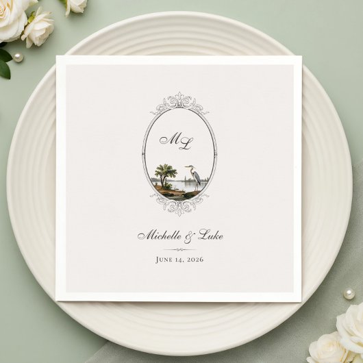 Vintage French Landscape Monogram Wedding Napkin Serviette