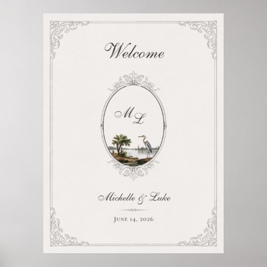 Vintage French Landscape Monogram Wedding Poster (Vorne)