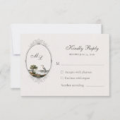 Vintage French Landscape Monogram Wedding RSVP Karte (Vorderseite)