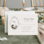 Vintage French Landscape Monogram Wedding RSVP Karte