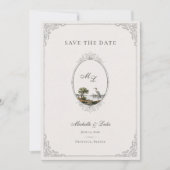 Vintage French Landscape Monogram Wedding  Save The Date (Vorderseite)