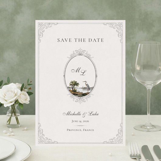 Vintage French Landscape Monogram Wedding  Save The Date