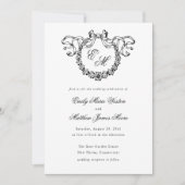 Vintage French Monogram Wreath Elegant Wedding Einladung (Vorderseite)