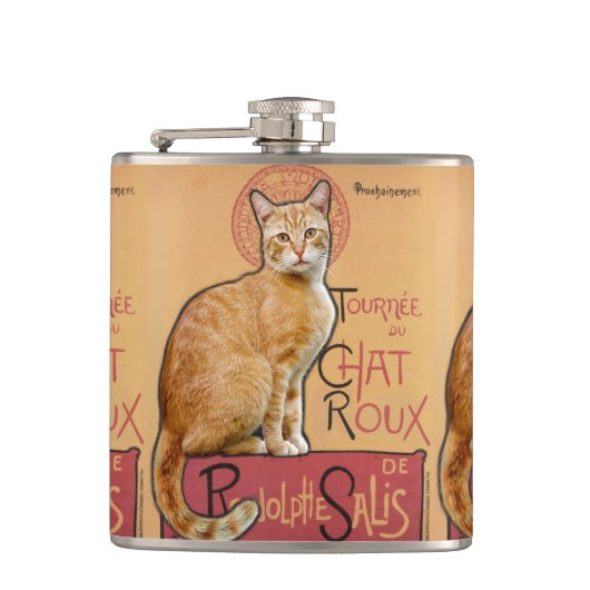 Vintage French Poster Style Orange Cat Flachmann (Vorderseite)