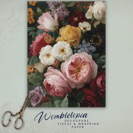 Vintage French Romantic Floral Bouquet Decoupage  Seidenpapier