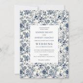 Vintage French Toile Blue Romantic Wedding Invite Einladung (Vorderseite)