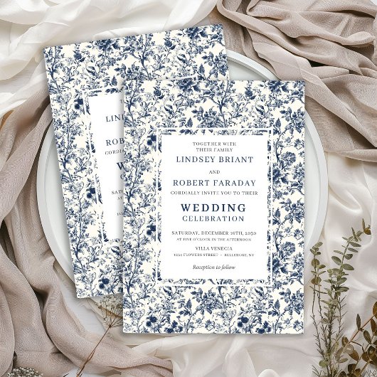 Vintage French Toile Blue Romantic Wedding Invite Einladung