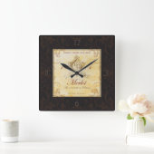 Vintage French Wine Label Wall Clock Quadratische Wanduhr (Zuhause)