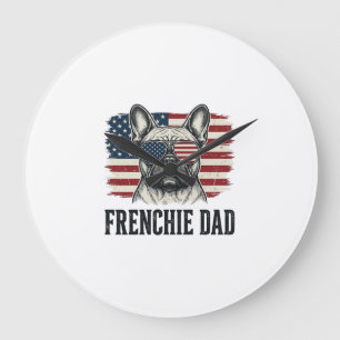 Vintage Frenchie Dad Patriotisches Bulldog-Shirt_1 Große Wanduhr
