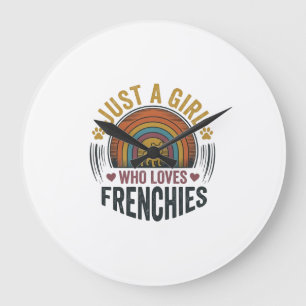 Vintage-Frenchie-Hundefan-Mädchen-Shirt-Design Große Wanduhr