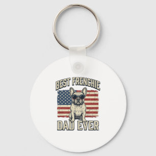 Vintage Frenchie Papa Amerikanische Flagge Schlüsselanhänger
