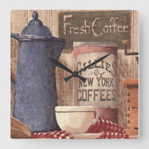 Vintage Fresh Coffee New York Druckuhr Quadratische Wanduhr