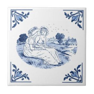 Vintage-Freundinnen Damen Delft-Ecke Blau und Weiß Fliese