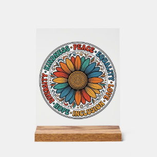 Vintage Freundlichkeit Frieden Gleichheit Blumen-S Acrylschild