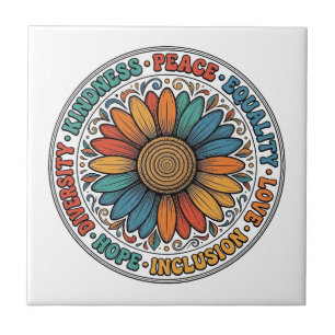 Vintage Freundlichkeit Frieden Gleichheit Blumen-S Fliese