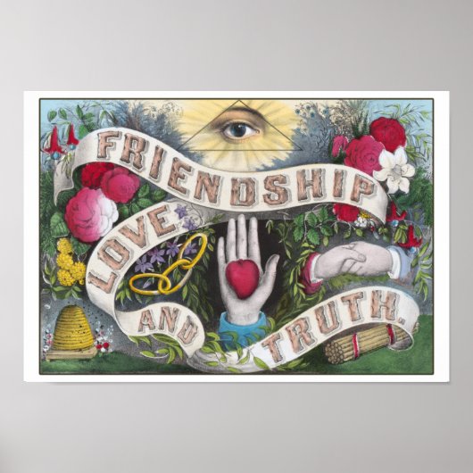 Vintage Freundschaft, Liebe und Wahrheit Poster (Vorne)
