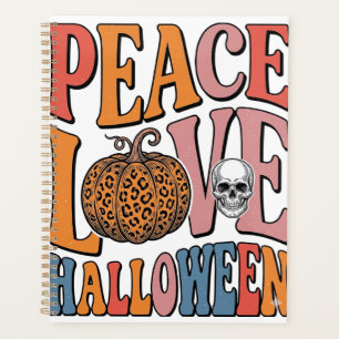 Vintage-Friedensliebe-Halloween-Kürbis-Totenkopf-D Planer