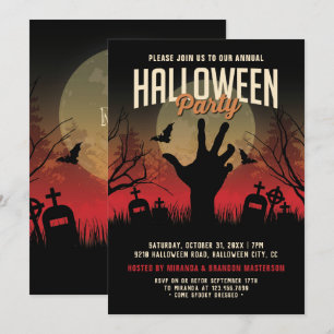 Vintage-Friedhof und Mond-Halloween-Party Einladung