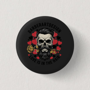 Vintage-Friseur-Schädel- und Rosen-Valentinstag-Li Button