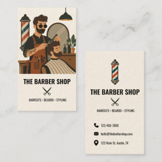 Vintage-Friseur-Szene Hairstylist Herrenfriseur Visitenkarte