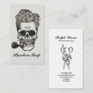 Vintage-Friseurgeschäft-Totenkopf-Schere Visitenka Visitenkarte