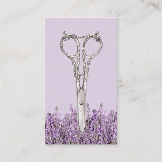 Vintage Friseurschere & Lavendel Blume Visitenkarte (Vorderseite)