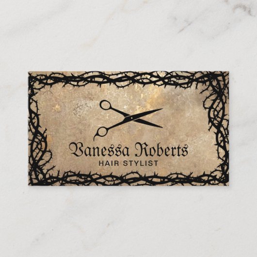 Vintage Friseurschere & Thorns Messe Visitenkarte (Vorderseite)