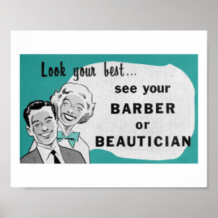 Vintage-Frisiersalon-Kunst Friseurin Druck in Aqua Poster