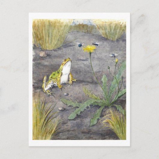 Vintage Frog and Dandelion Postkarte (Vorderseite)