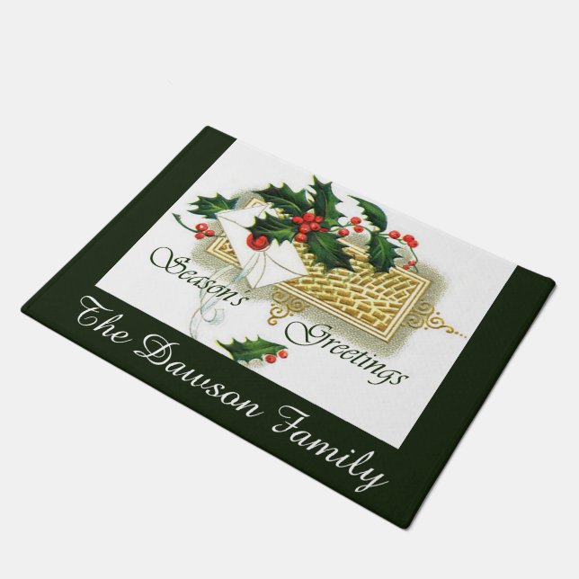 Vintage Frohe Festtage Personalisiert Fußmatte (Schrägansicht)