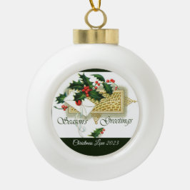 Vintage Frohe Festtage Weihnachtsschmuck Keramik Kugel-Ornament