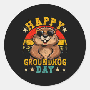 Vintage Frohe Groundhog Day Tierliebhaber Männer F Runder Aufkleber