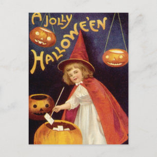 Vintage-Frohe-Halloween-Hexe von Ellen Clapsaddle Postkarte