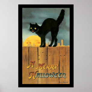 Vintage Frohe Halloween-Katze von Ellen Clapsaddle Poster